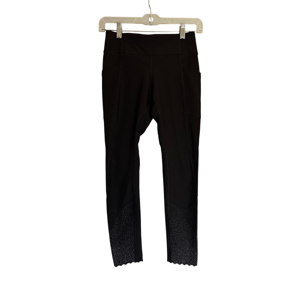 Lululemon 4 Tight Stuff Tight II Black Reflective Scallop Hem Running Leggings